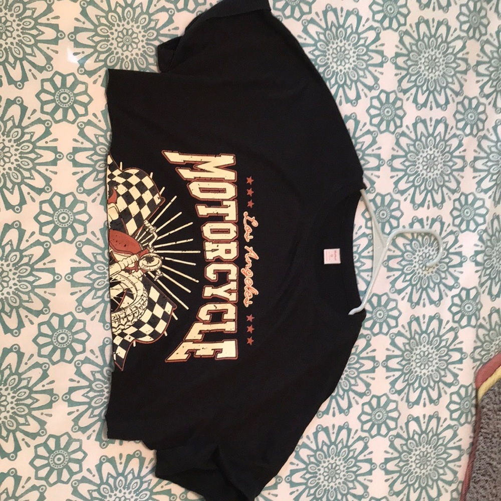 Cropped black motorcycle tee